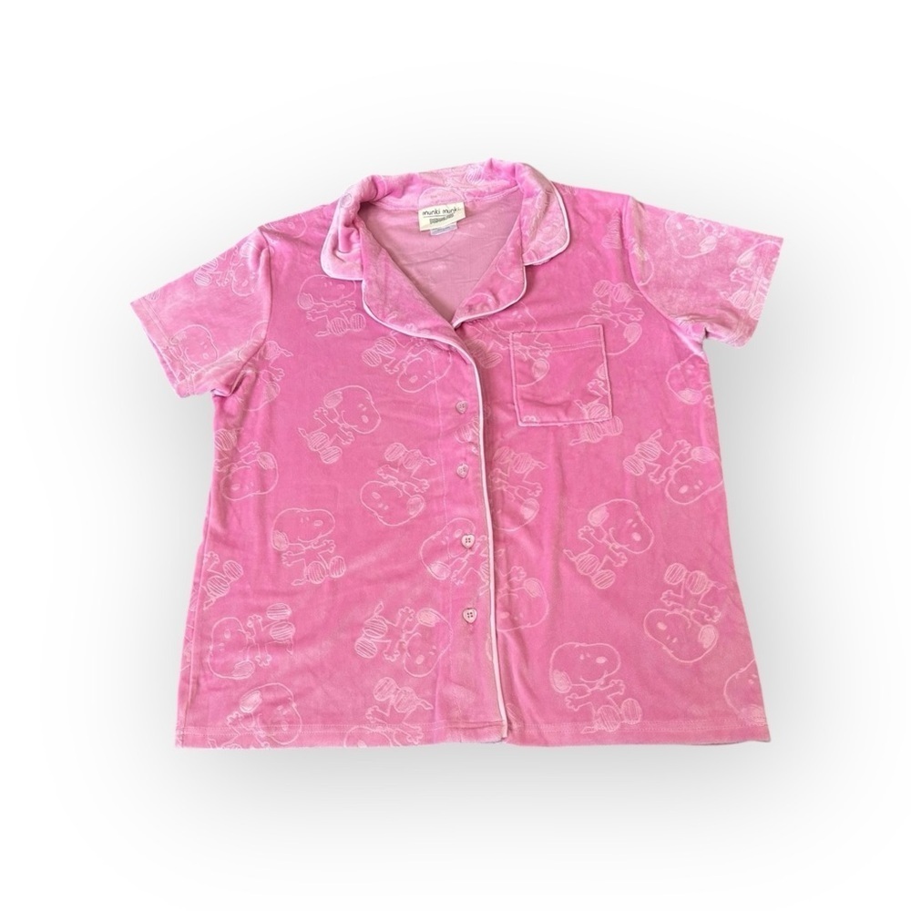 Munki Munki Peanuts Snoopy Pink Velour Pajama Top NWOT Button Down Women’s L